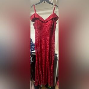 R&M Richards Off-The-Shoulder Lace Gown